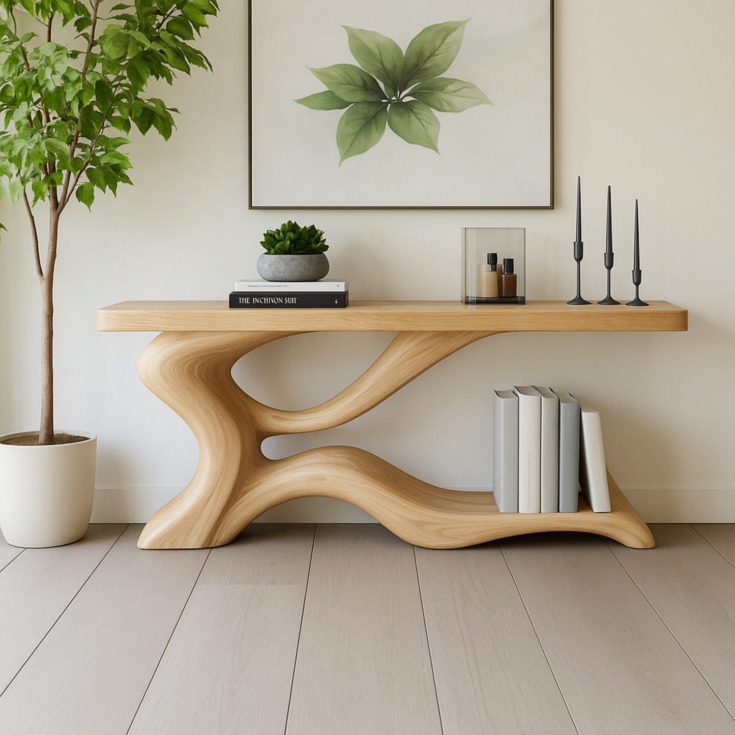Handcrafted Solid Oak Sculptural Console Table – Modern Organic Furniture