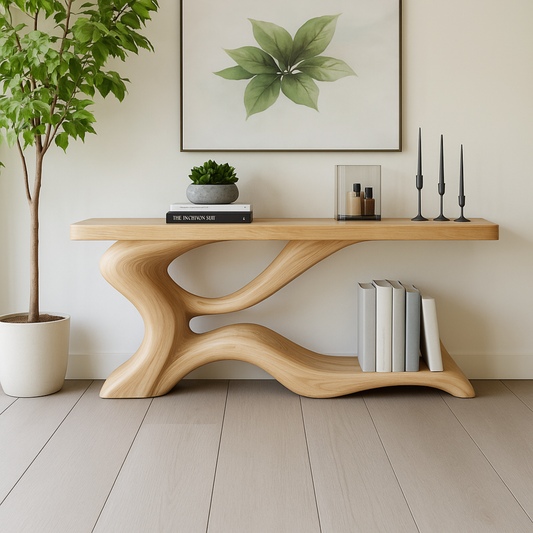 Handcrafted Solid Oak Sculptural Console Table – Modern Organic Furniture