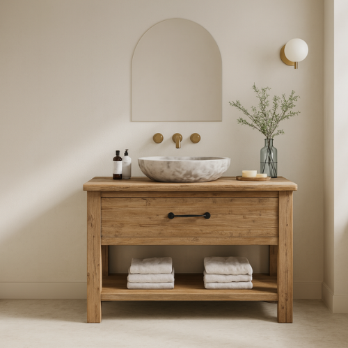 Handcrafted Solid Oak Bathroom Vanity – Live Edge Wood Console