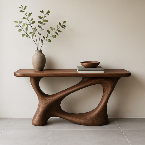 Handcrafted Solid Wood Flowcurve Console Table – Modern Organic Design