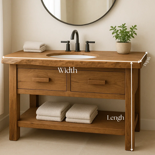 Handcrafted Solid Oak Bathroom Vanity with Integrated Sink Cutout – Live Edge Wood Console