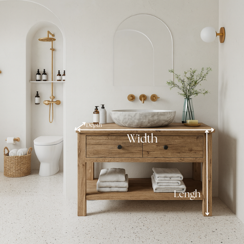 Handcrafted Solid Oak Bathroom Vanity with Double Drawers – Rustic Natural Wood Sink Console