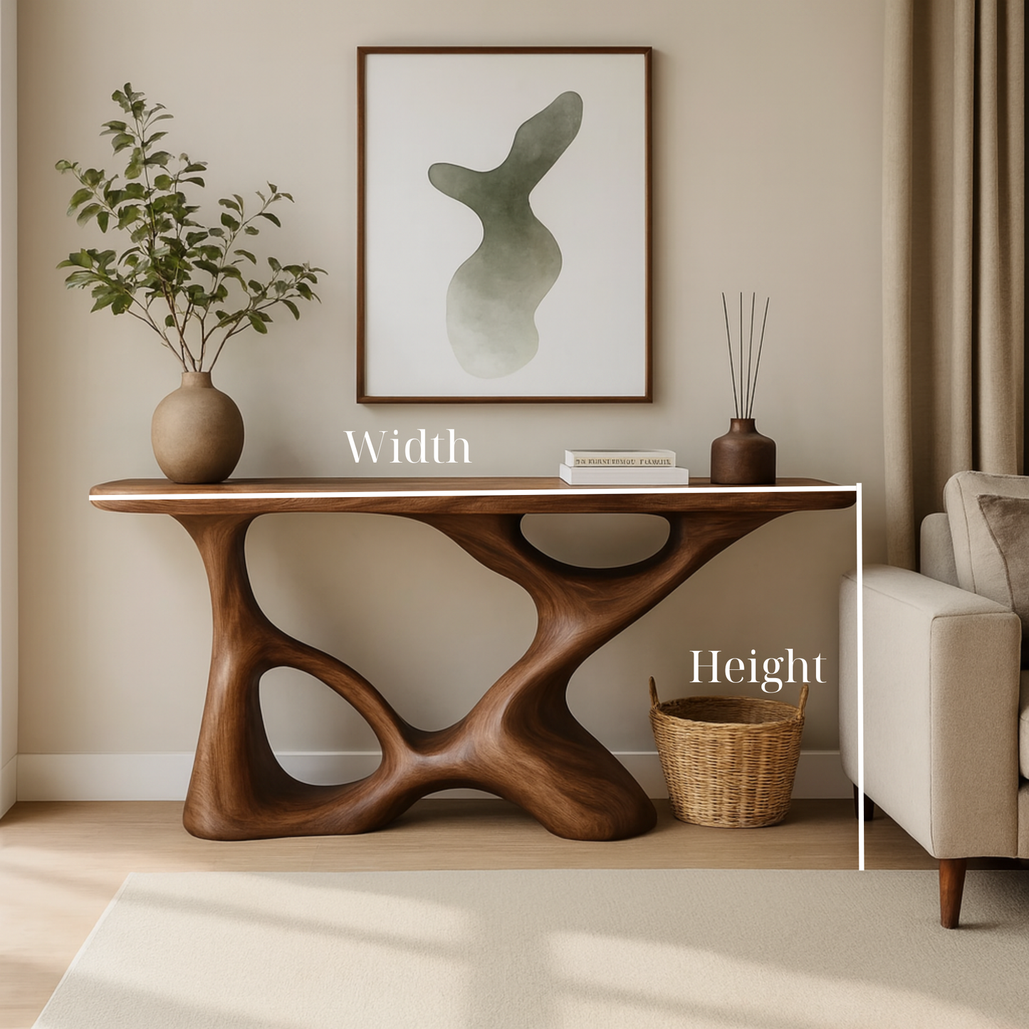 Handcrafted Solid Wood Sculptural Console Table – Modern Organic Design