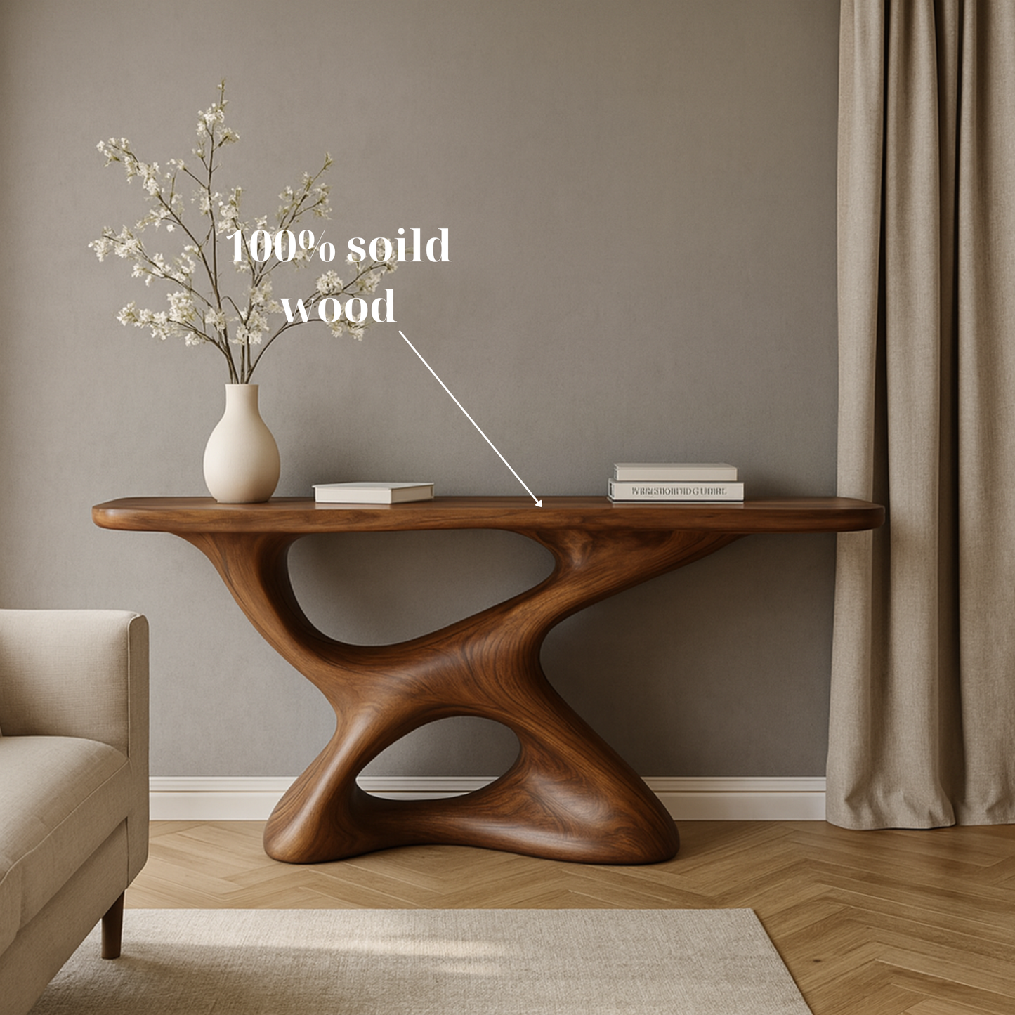 Handcrafted Solid Walnut Sculptural Console Table – Modern Organic Design