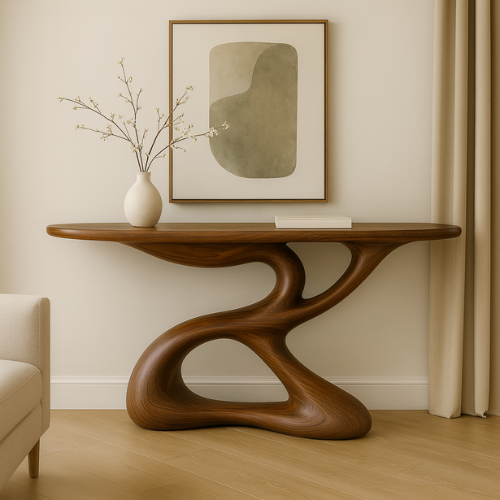 Handcrafted Solid Wood Flowline Console Table – Modern Organic Sculpture