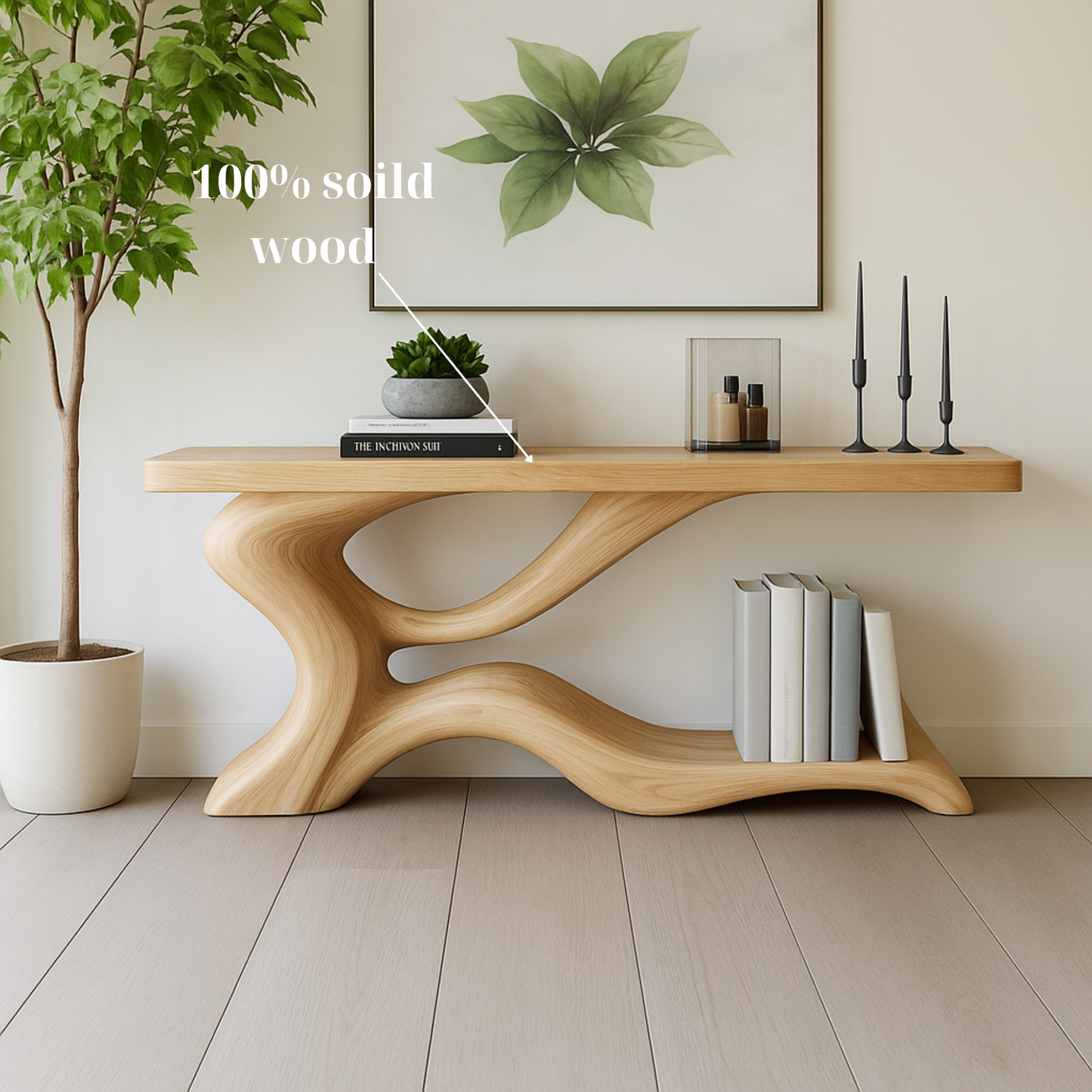 Handcrafted Solid Oak Sculptural Console Table – Modern Organic Furniture