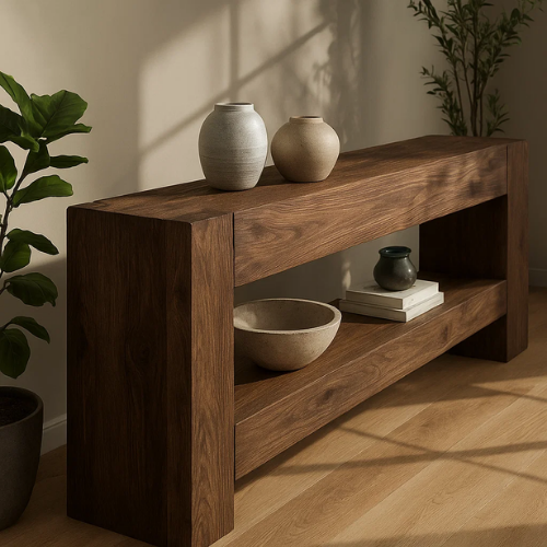 Handcrafted Solid Wood Minimalist Console, Console Table