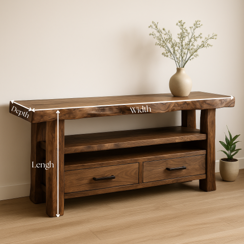 Handcrafted, Solid Wood, Console Table.