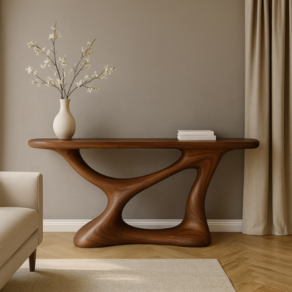 Handcrafted Solid Wood Essence Console Table – Modern Organic Sculpture