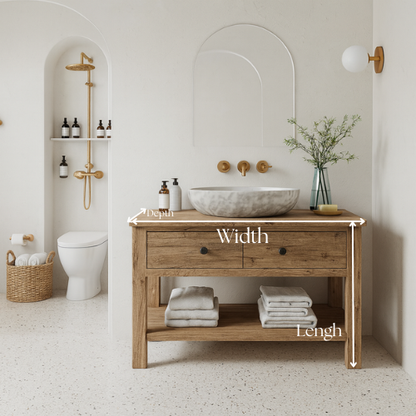 Handcrafted Solid Oak Bathroom Vanity with Double Drawers – Rustic Natural Wood Sink Console