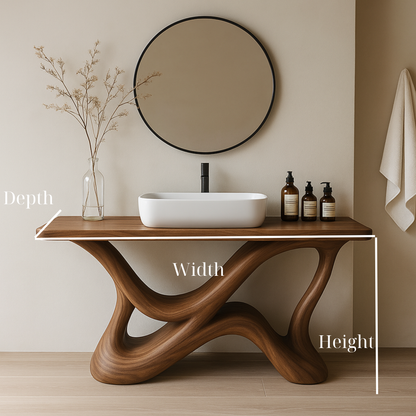 Handcrafted Solid Wood Bathroom Vanity with Sculptural Base