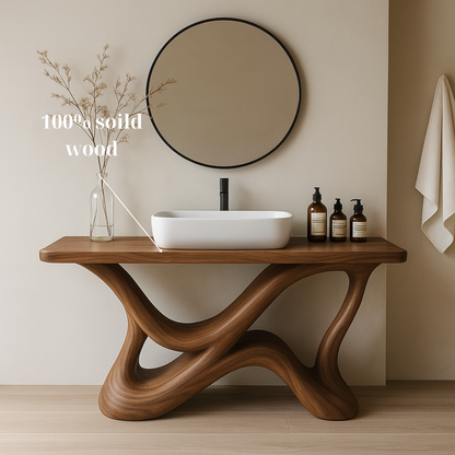 Handcrafted Solid Wood Bathroom Vanity with Sculptural Base