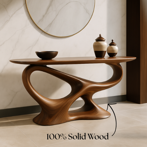 Handcrafted Solid Wood Infinity Console Table – Modern Organic Sculpture